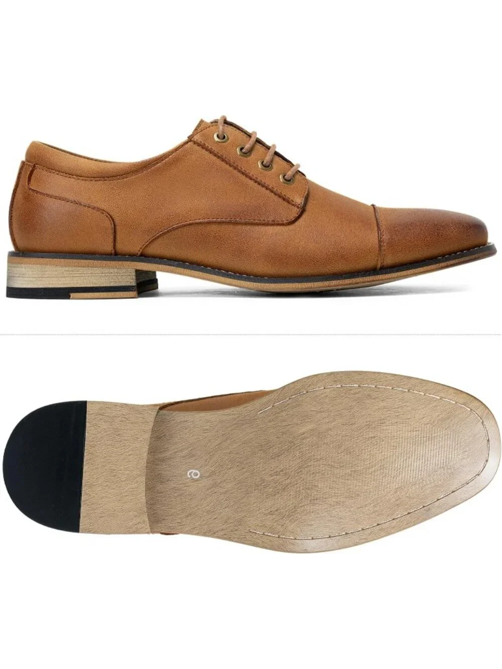 Men's Brown Leather Classic Plain Toe Lace Up Business Oxford Dress Shoes